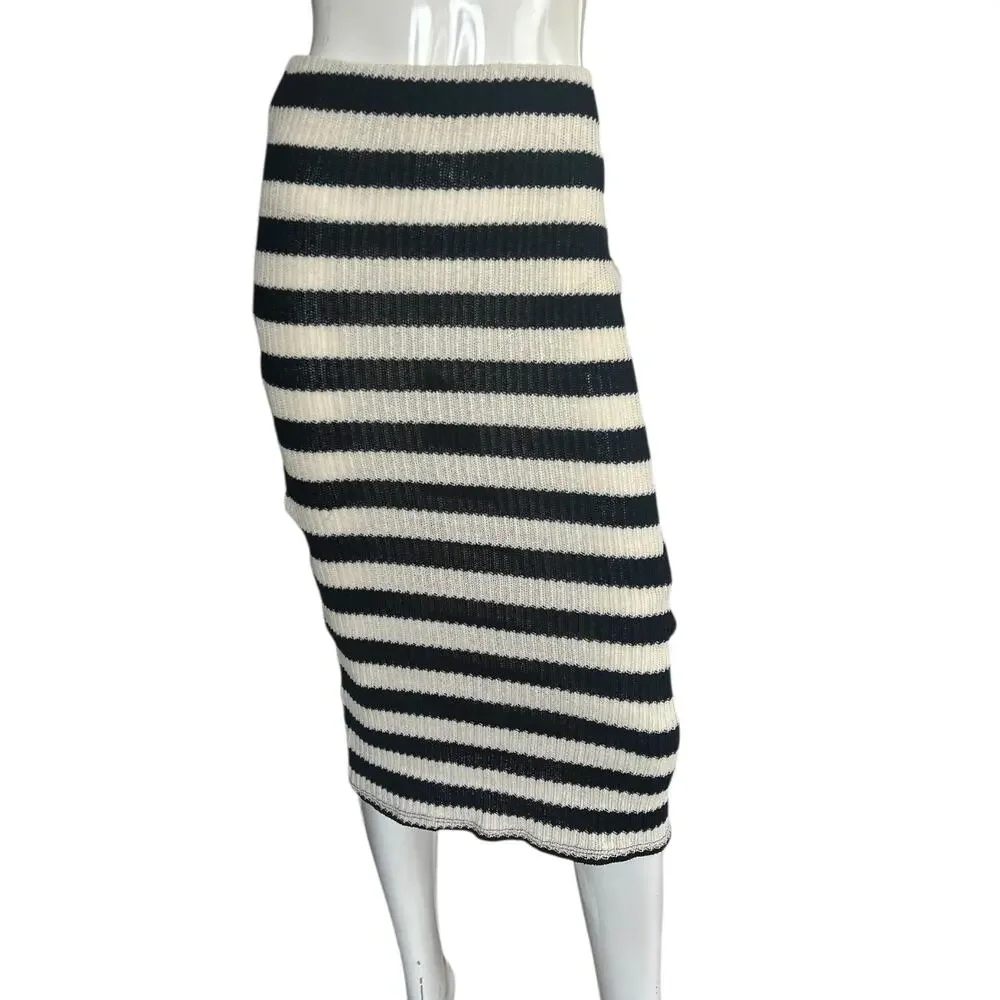 NWT Zara Black and White Striped Knit Midi Skirt Size Small